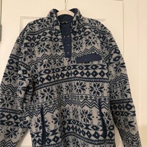 Orvis Navy and Cream Patterned Fleece Pullover
